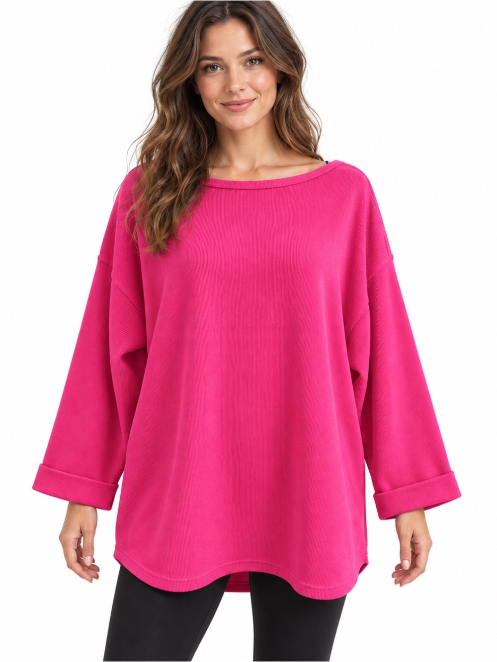 Express Tricot Vintage Hot Pink Oversized Ribbed Tunic Sweater L